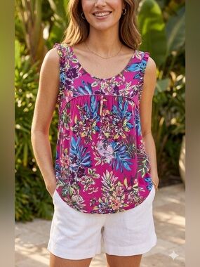 Time and Tru Fuchsia Floral Sleeveless Camisole